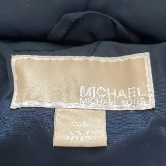 Michael Kors Longline Belted Puffer Coat Women’s XXS Navy Faux-Fur-Trim Jacket - Picture 3 of 16